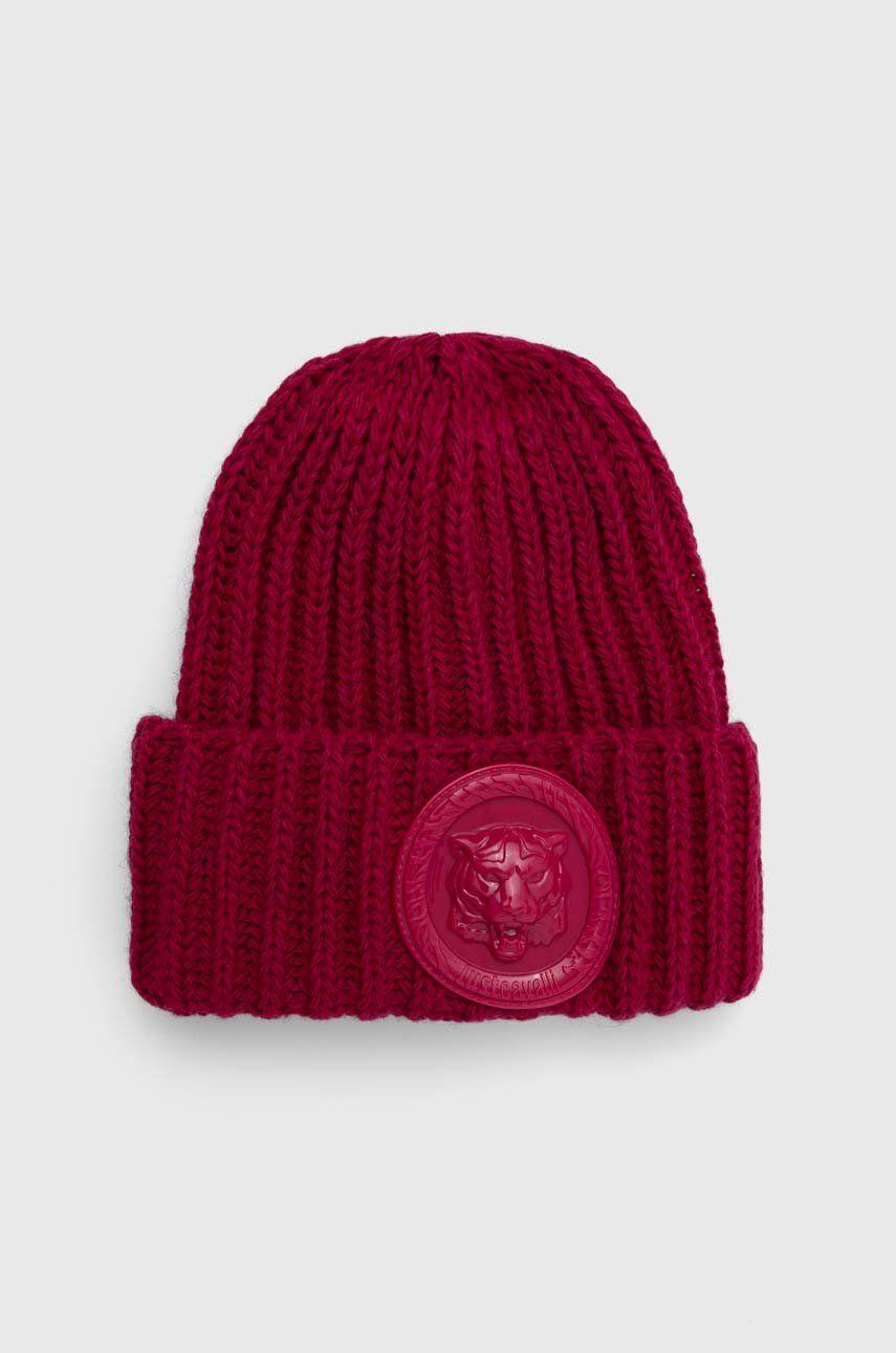 Čepice z vlněné směsi Just Cavalli růžová barva, z husté pleteniny - růžová - 75 % Akryl