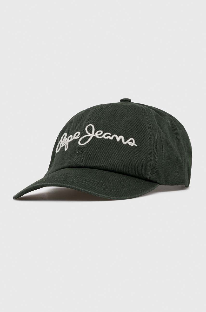 Bavlněná baseballová čepice Pepe Jeans Gilbert zelená barva, s aplikací - zelená - Hlavní materiál: 