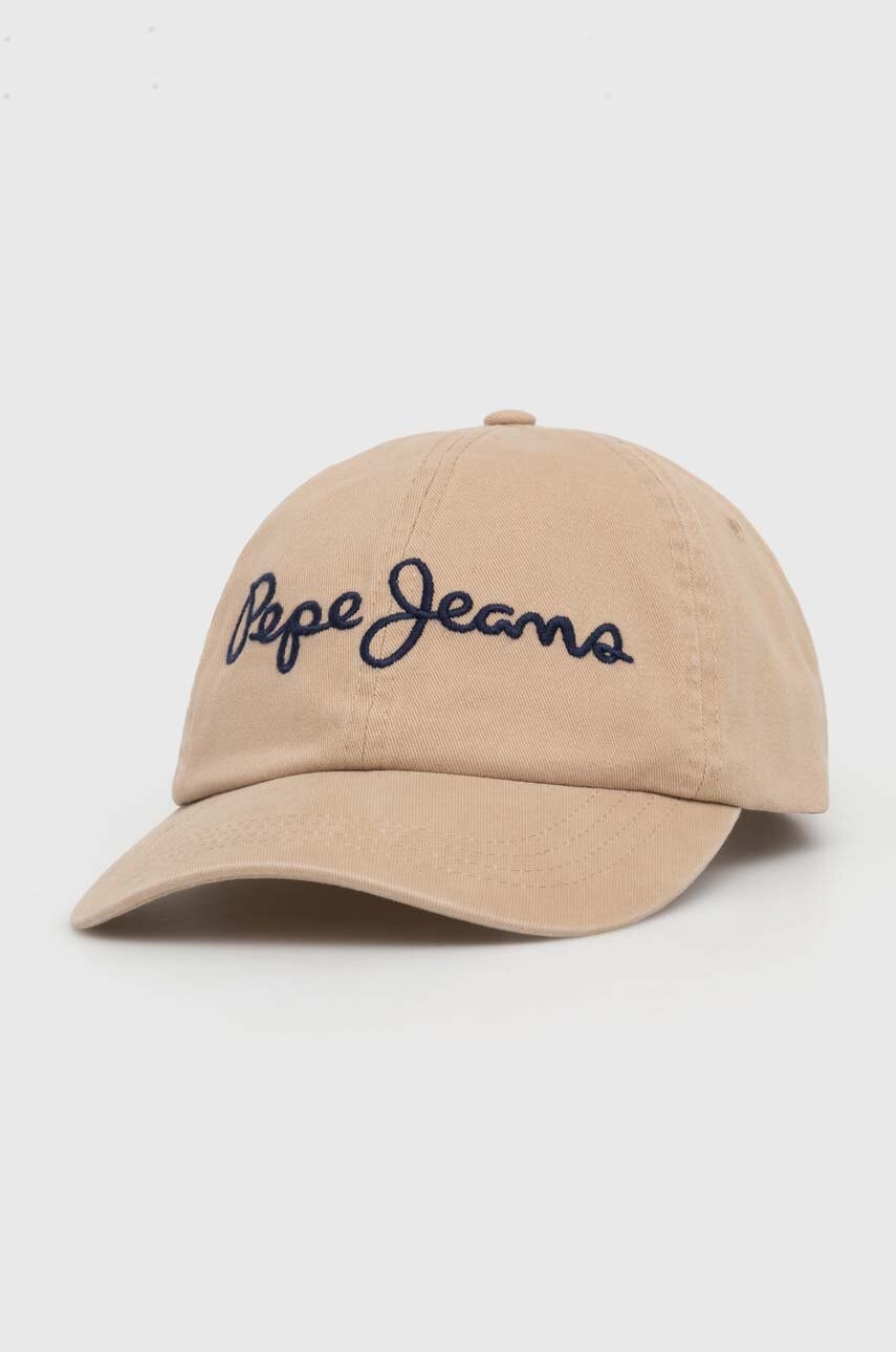 Pepe Jeans șapcă de baseball din bumbac Gilbert culoarea bej, cu imprimeu