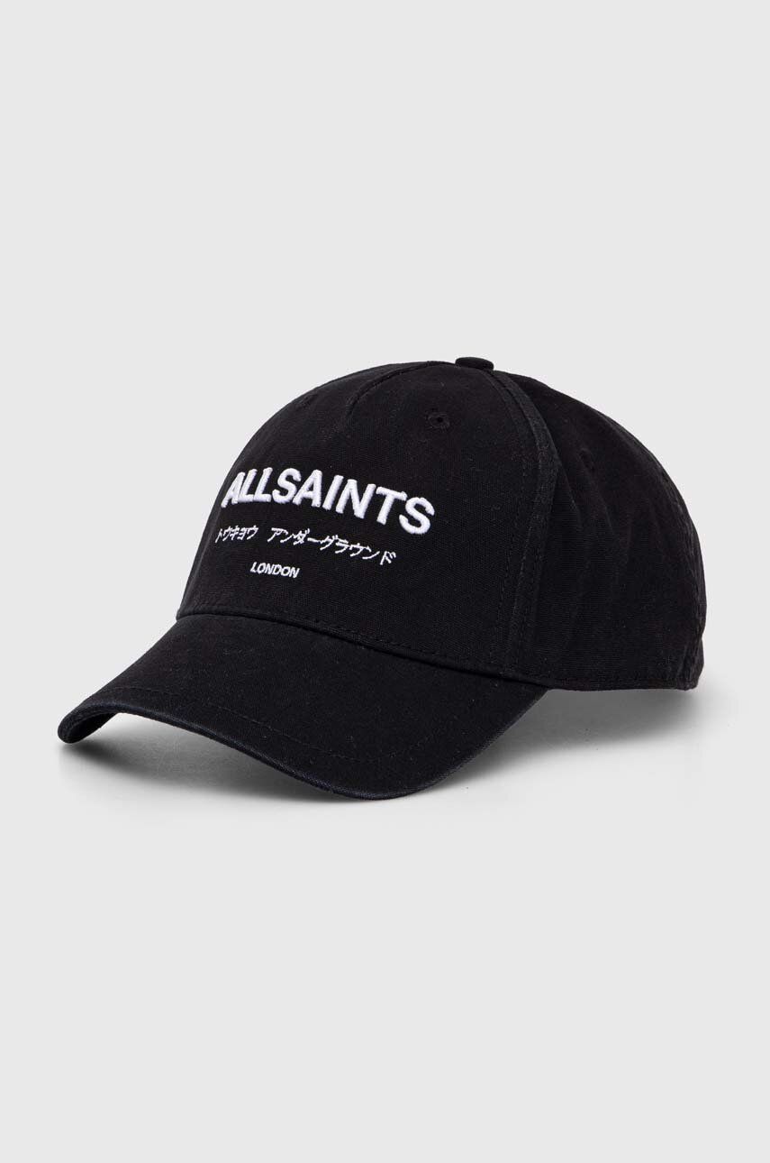 Bavlněná baseballová čepice AllSaints černá barva, s aplikací - černá -  100 % Bavlna