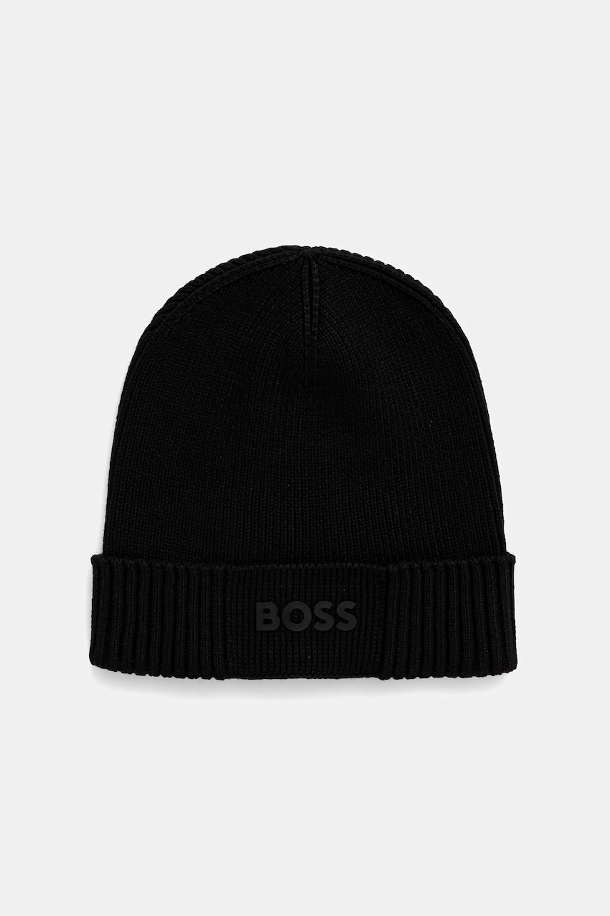 Boss Green caciula din amestec de lana BOSS GREEN culoarea negru Boss Green caciula din amestec de lana BOSS GREEN culoarea negru