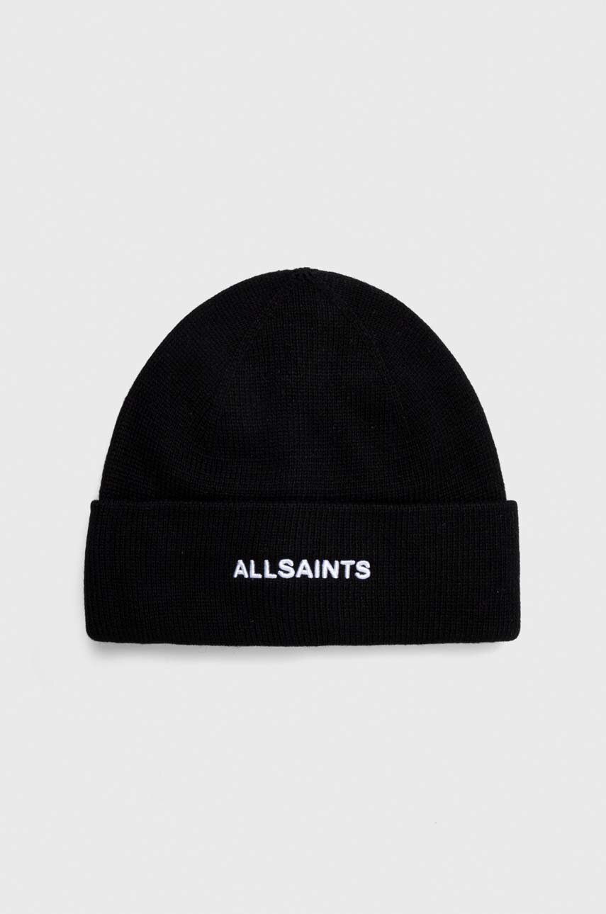 AllSaints caciula din amestec de lana culoarea negru, din tricot gros