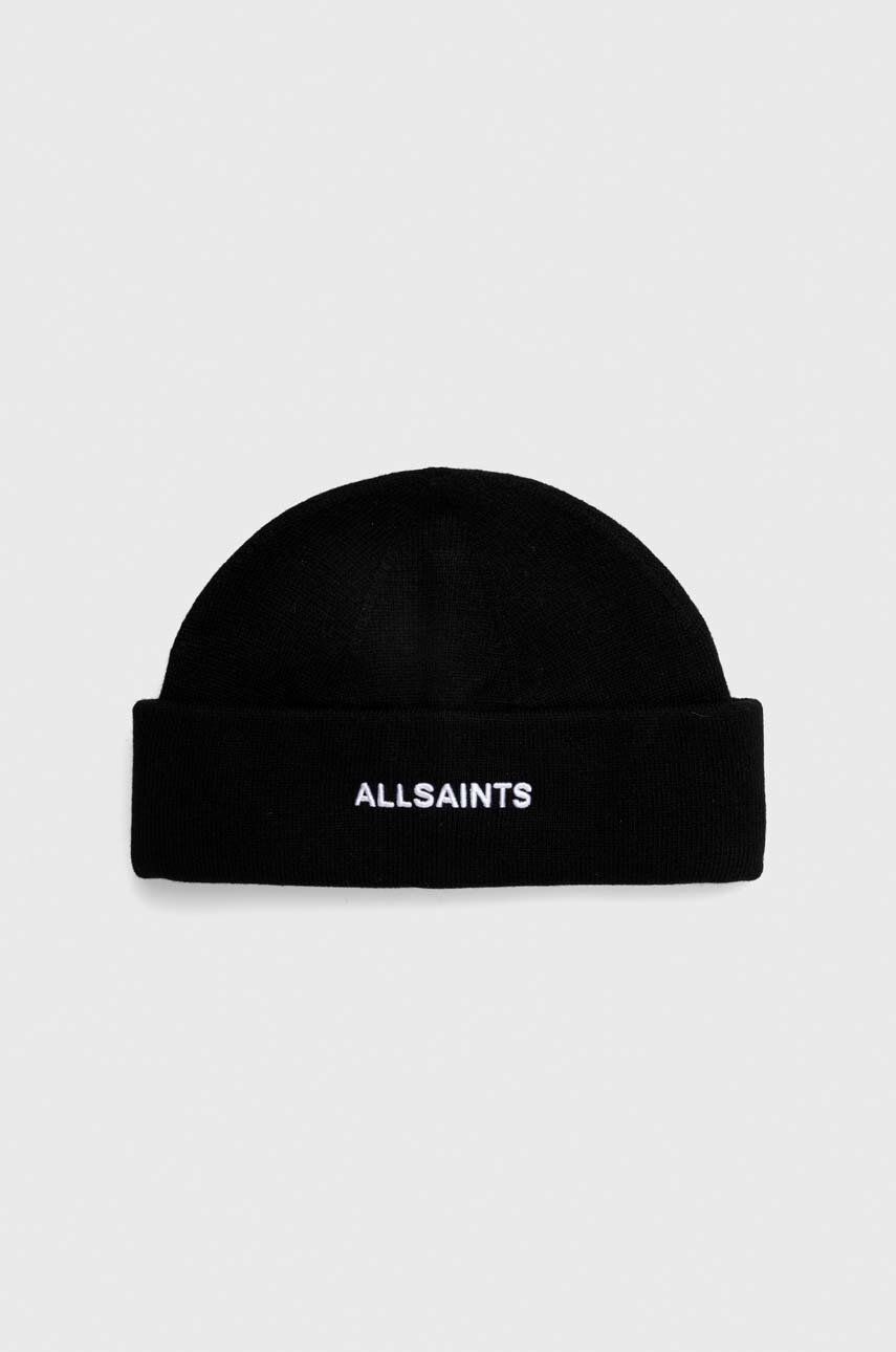 AllSaints caciula din amestec de lana culoarea negru, din tricot gros