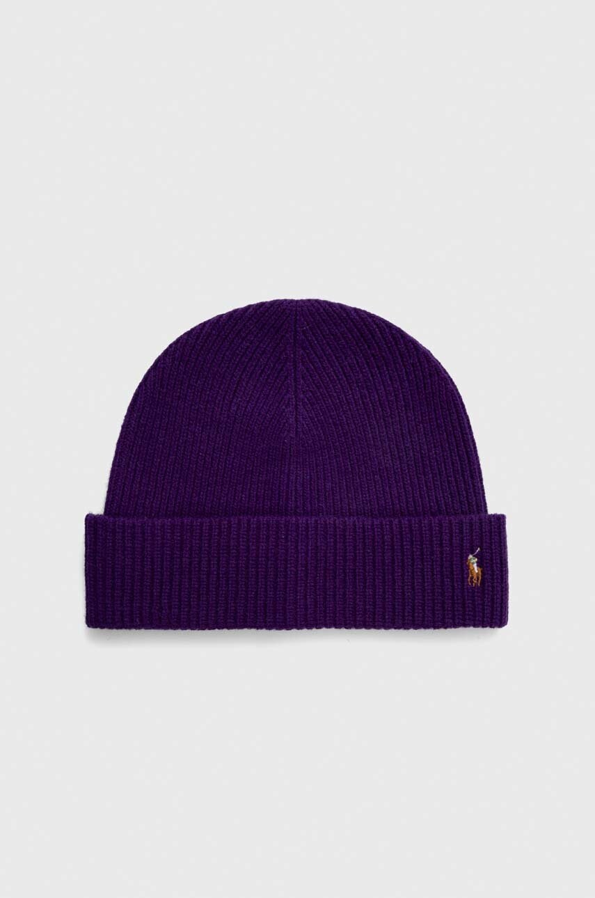 

Вовняна шапка Polo Ralph Lauren колір фіолетовий з тонкого трикотажу вовна