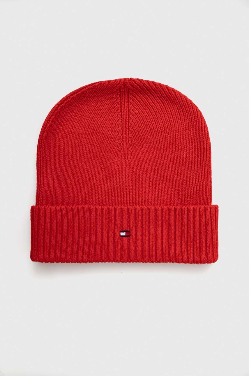Čepice s příměsí kašmíru Tommy Hilfiger červená barva, z tenké pleteniny - červená -  95 % Bavl