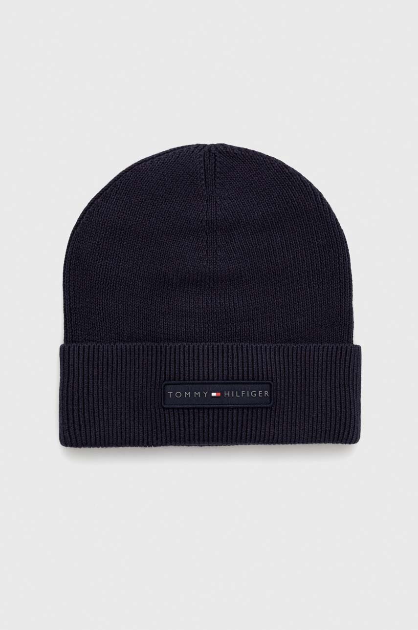 

Хлопковая шапка Tommy Hilfiger цвет синий из тонкого трикотажа хлопковая