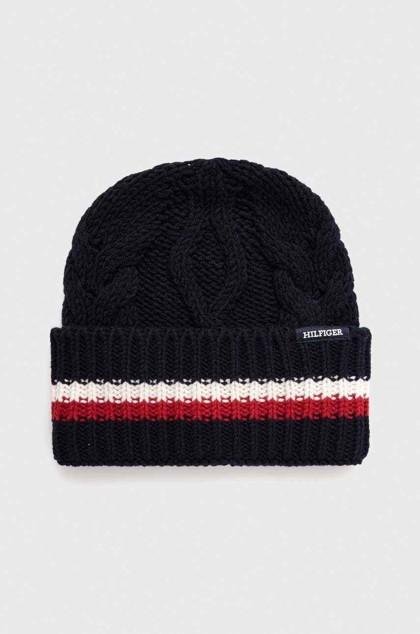 

Шапка с примесью шерсти Tommy Hilfiger цвет синий из толстого трикотажа