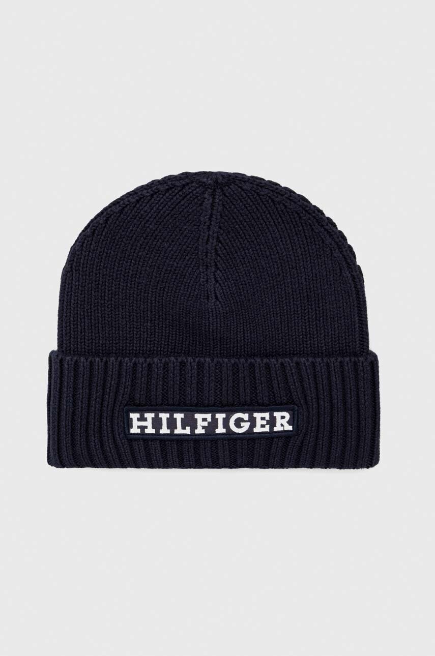 Levně Čepice z vlněné směsi Tommy Hilfiger tmavomodrá barva, z husté pleteniny
