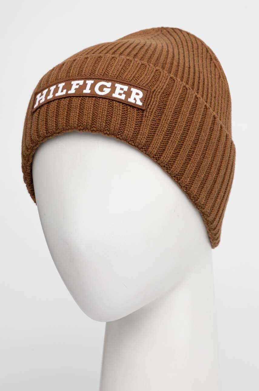 Σκουφί από μείγμα μαλλιού Tommy Hilfiger χρώμα: καφέ φωτογραφία