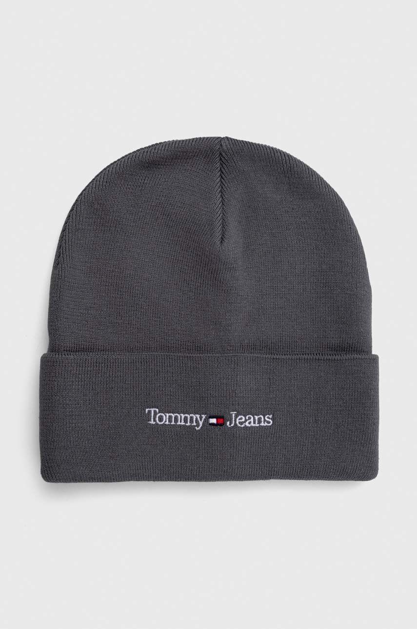 Čepice Tommy Jeans šedá barva, z tenké pleteniny