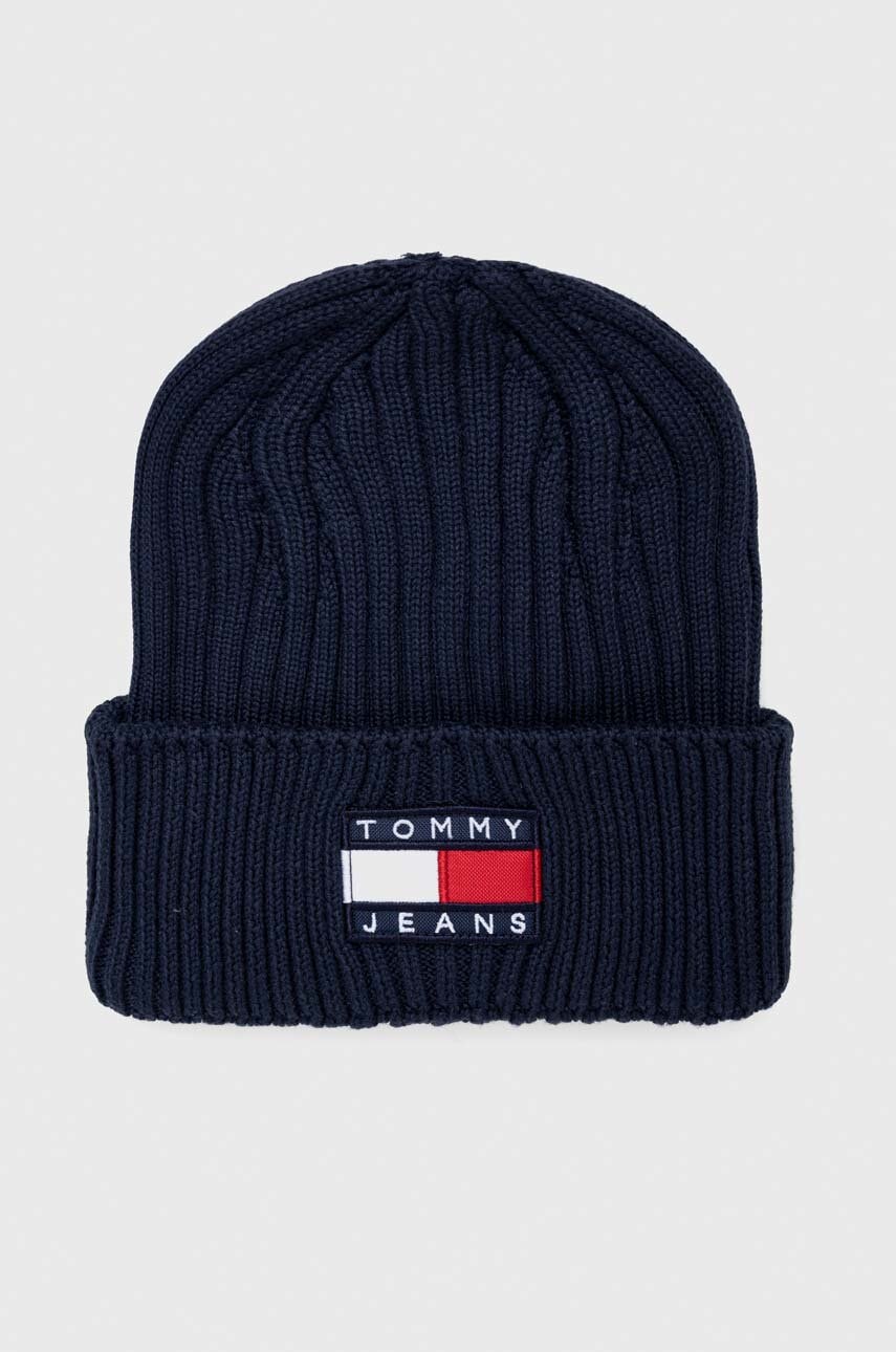 Tommy Jeans caciula culoarea albastru marin, din tricot gros