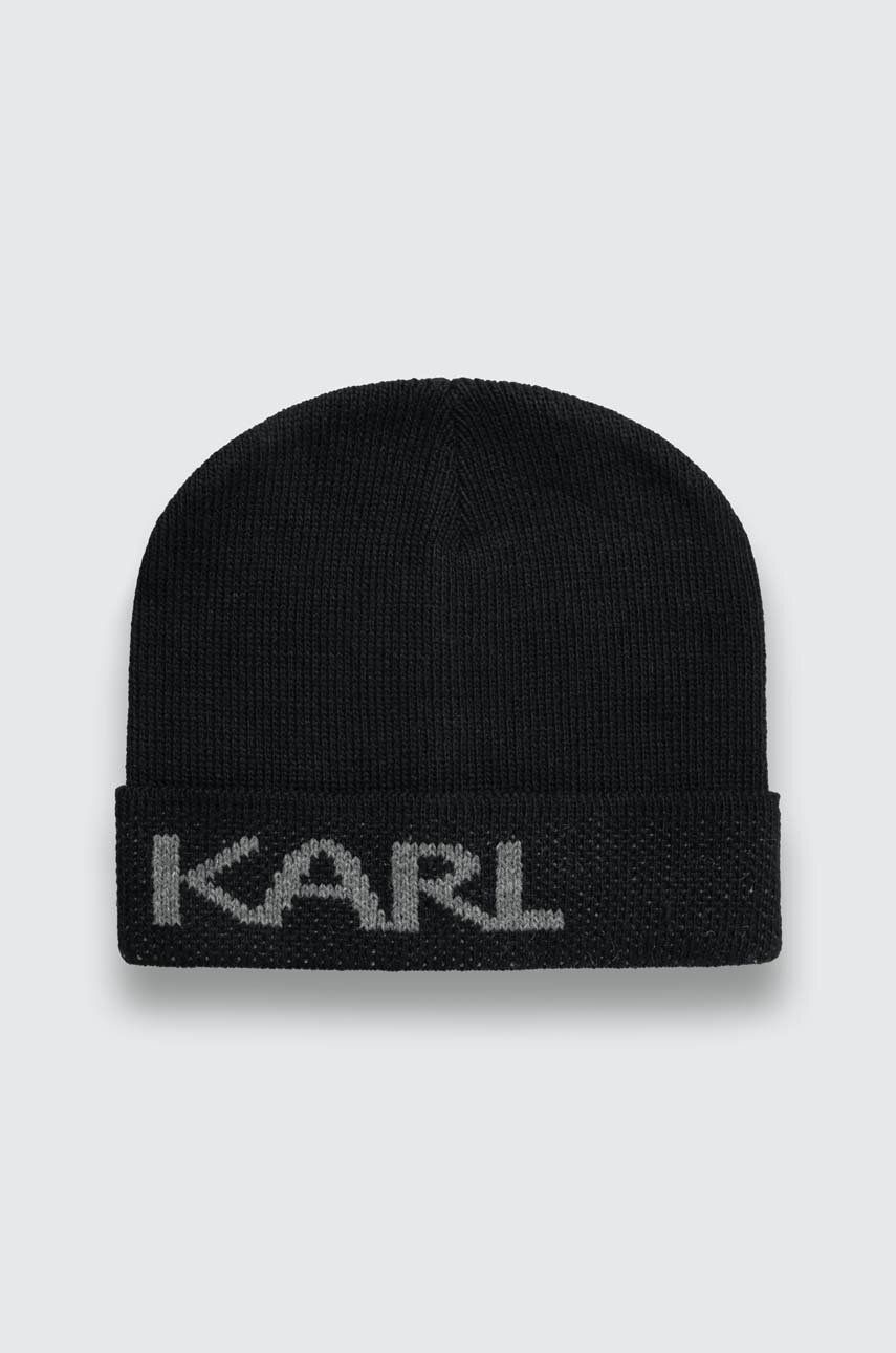 Čepice z vlněné směsi Karl Lagerfeld černá barva - černá - 74 % Polyakryl