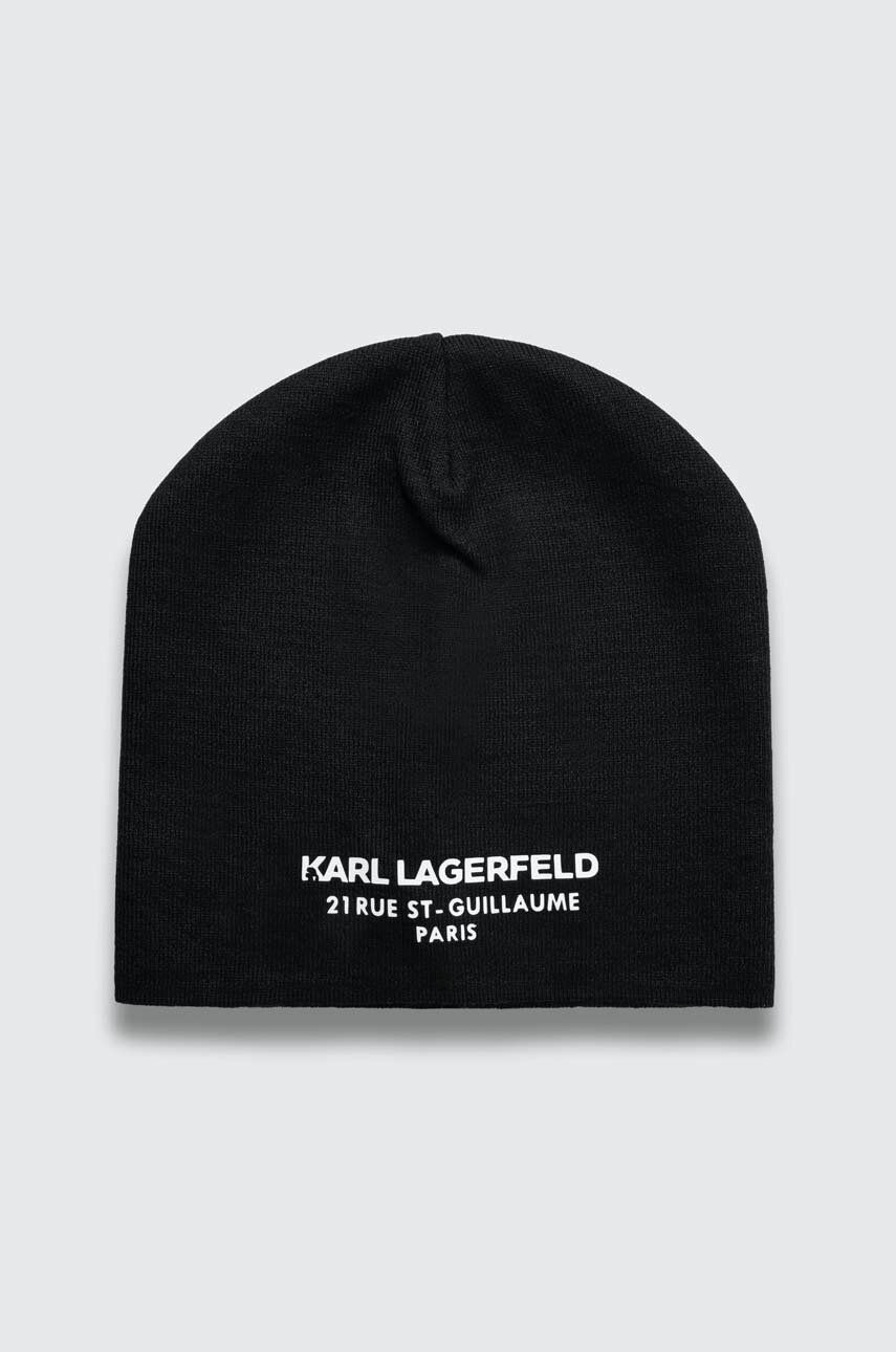 Karl Lagerfeld caciula de lana culoarea negru, de lana, din tesatura neteda