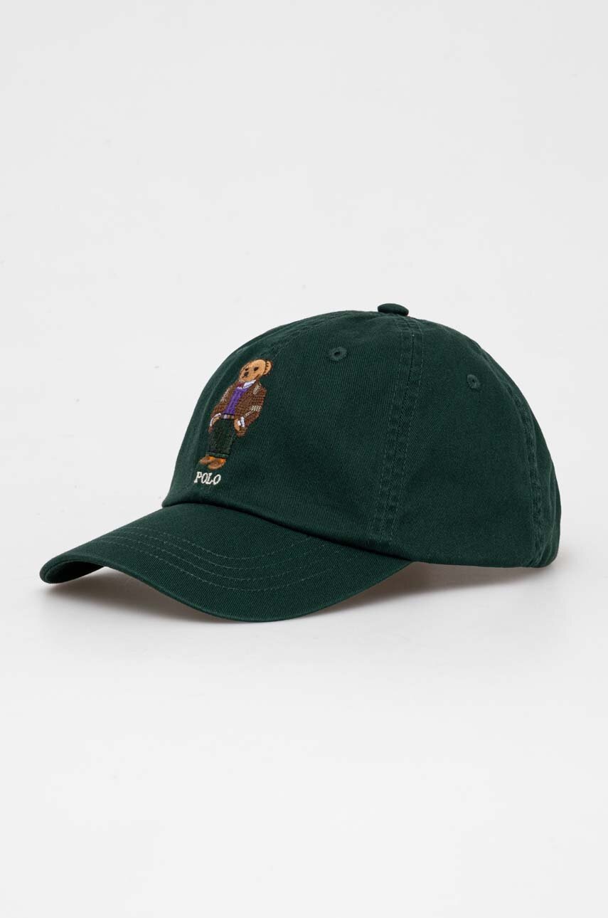 

Памучна шапка с козирка Polo Ralph Lauren в зелено с апликация, Зелен