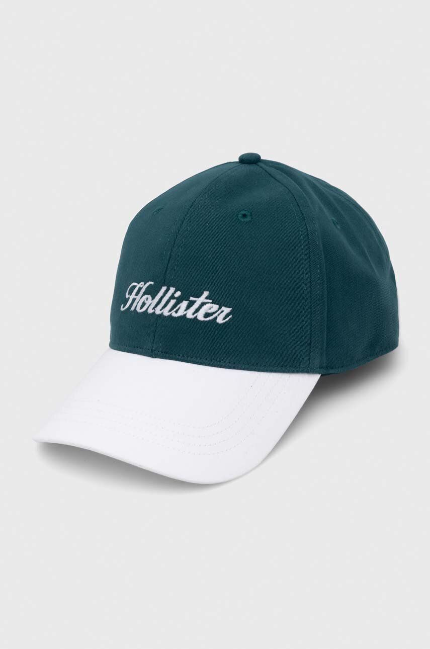 Bavlněná baseballová čepice Hollister Co. zelená barva, s aplikací