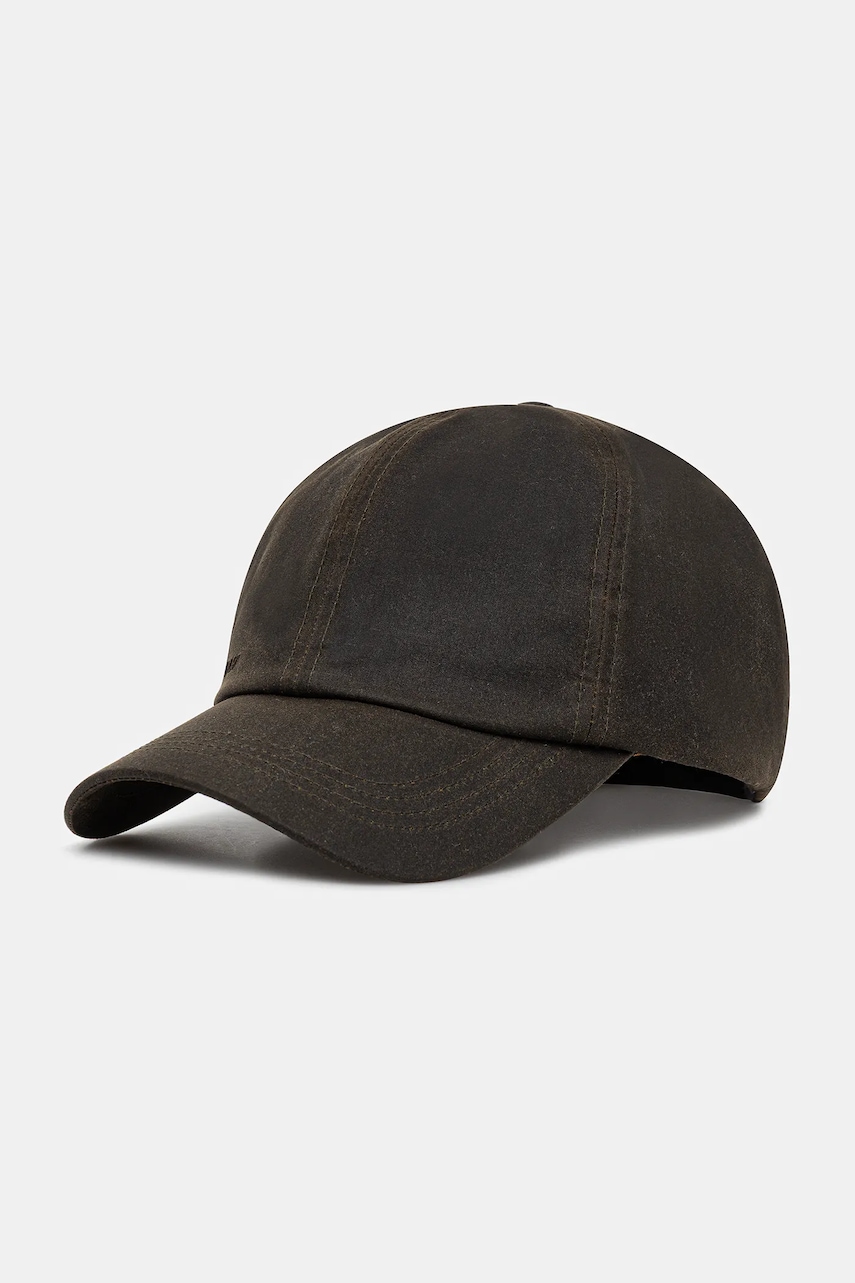 Levně Bavlněná baseballová čepice Barbour zelená barva, hladká