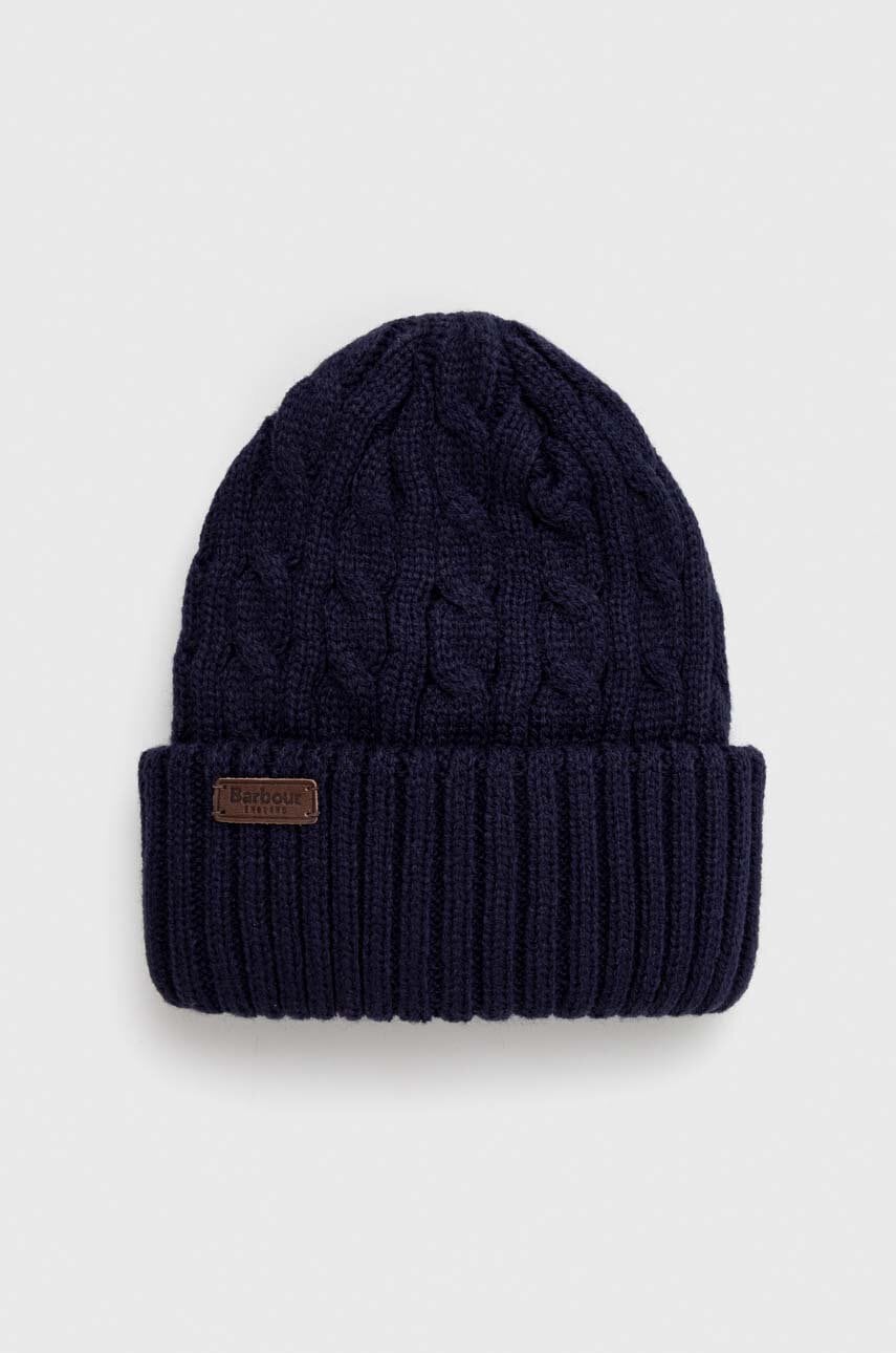 Barbour caciula culoarea albastru marin, din tricot gros