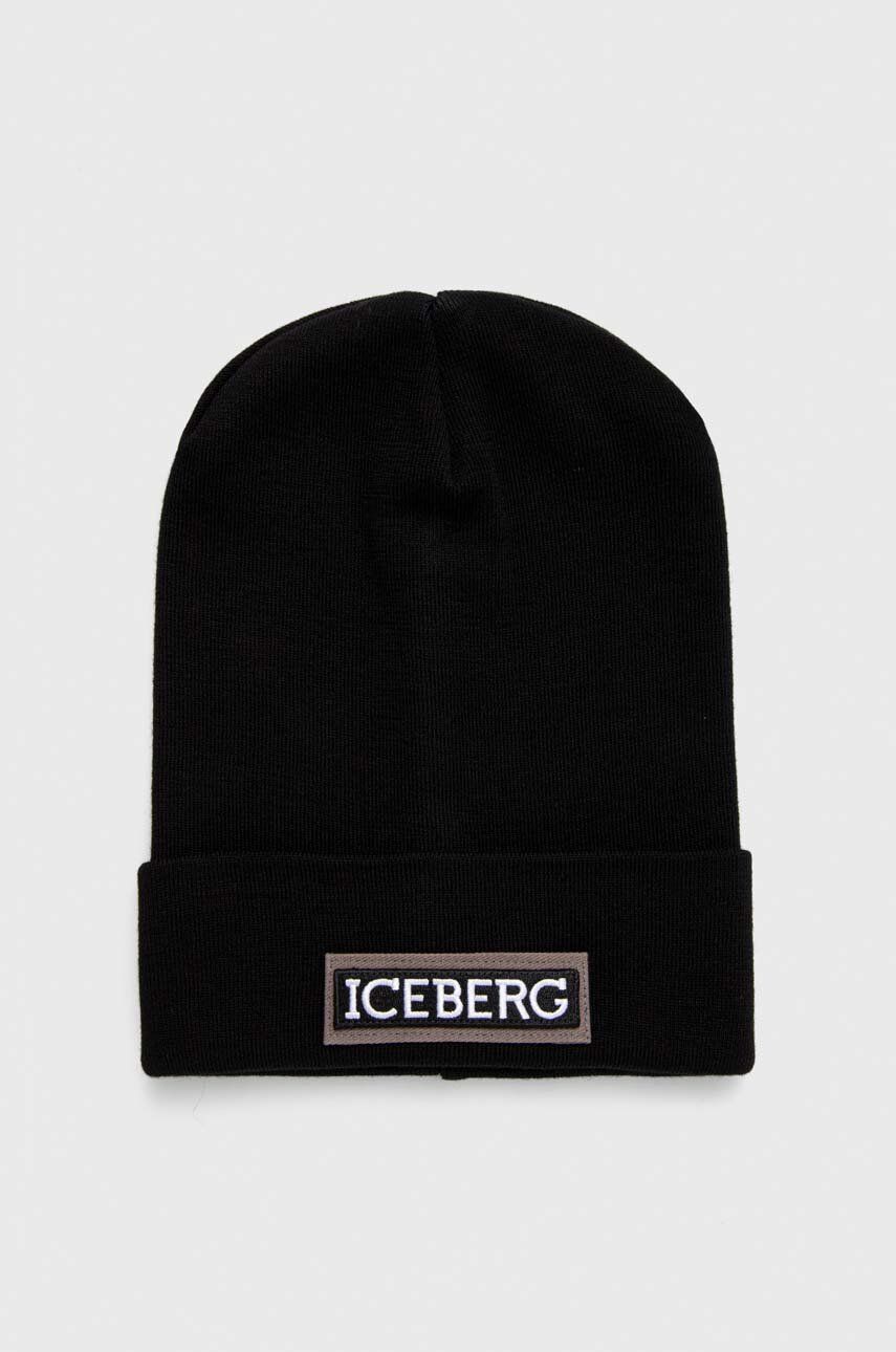 Iceberg caciula de lana culoarea negru, de lana, din tricot gros