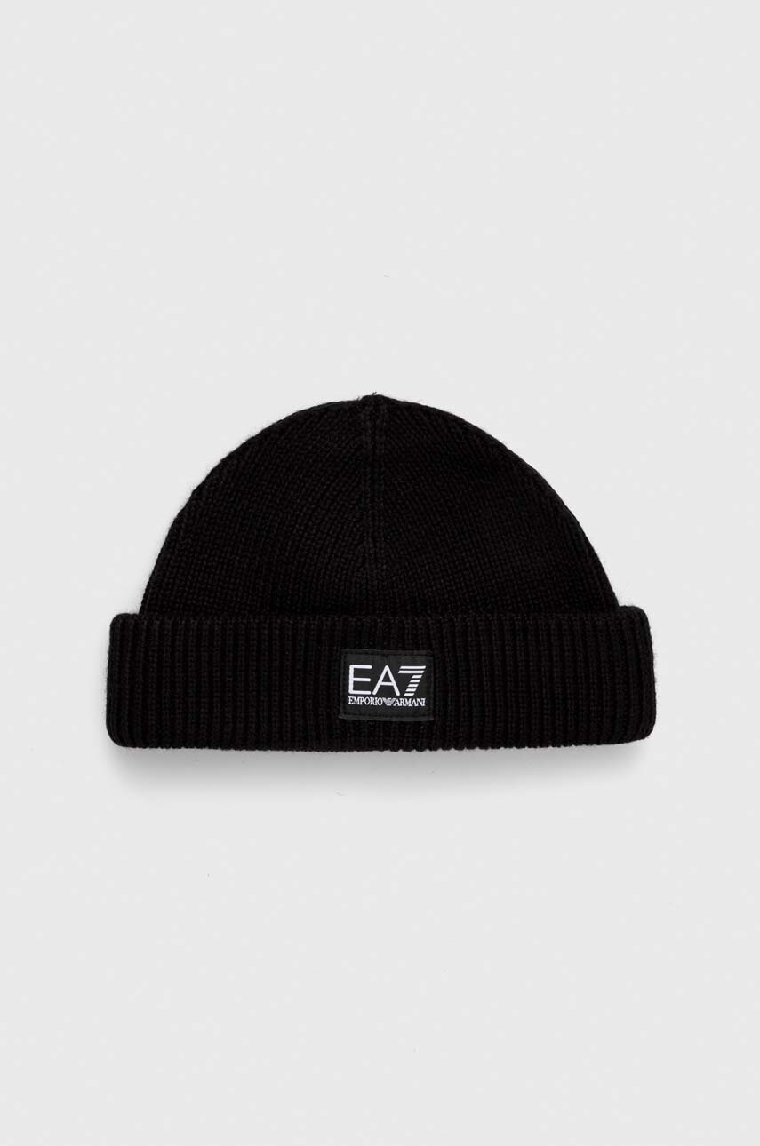 

Шапка с примесью шерсти EA7 Emporio Armani цвет чёрный из толстого трикотажа