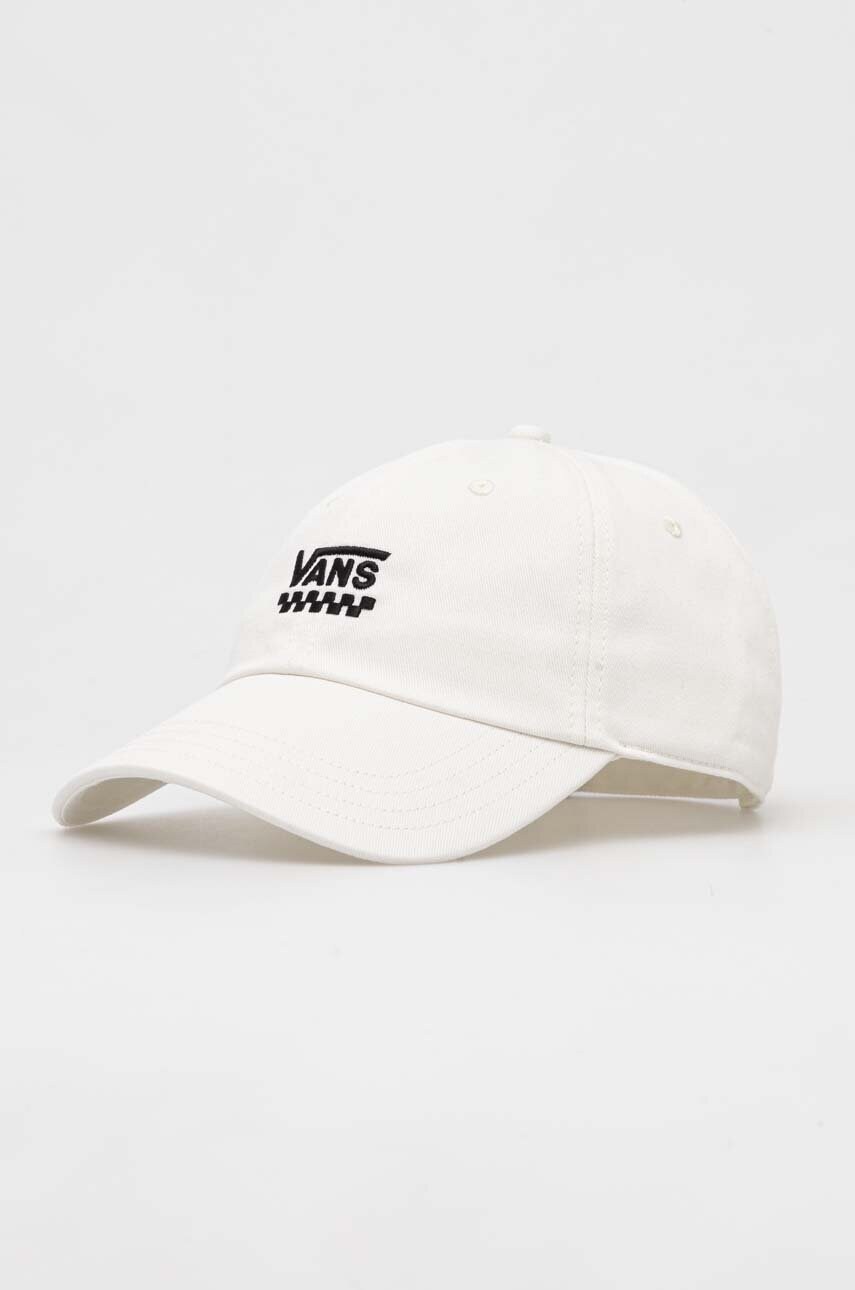 

Памучна шапка с козирка Vans в бяло с апликация, Бял