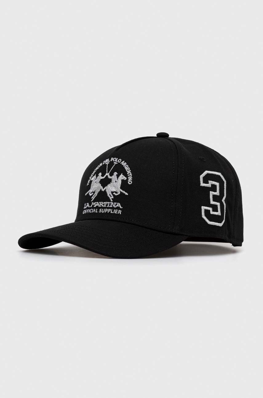 La Martina șapcă de baseball din bumbac culoarea negru, cu imprimeu