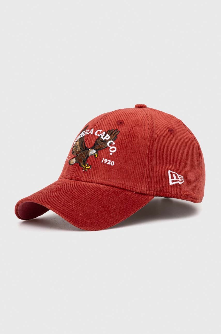 

Вельветовая кепка New Era цвет красный с аппликацией