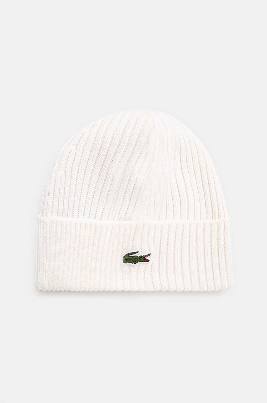 Lacoste caciula de lana culoarea alb, de lana