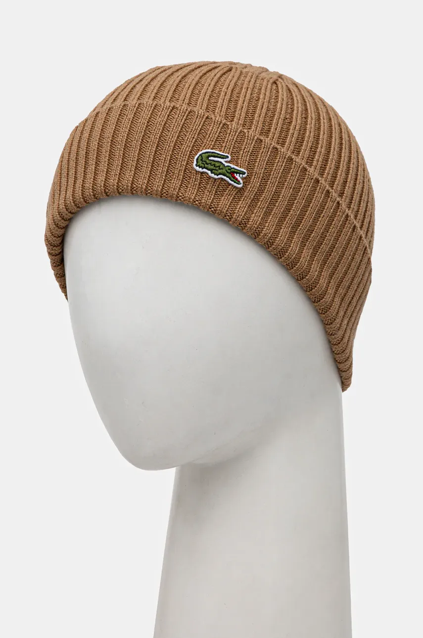 Шерстяная шапка Lacoste цвет зелёный из тонкого трикотажа шерсть RB0001 Шерстяная шапка Lacoste цвет зелёный из тонкого трикотажа шерсть RB0001