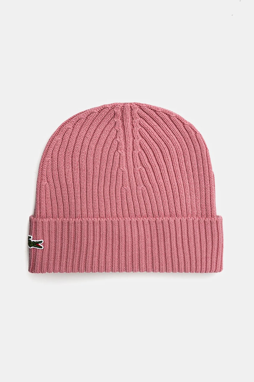 Lacoste caciula de lana culoarea roz, de lana