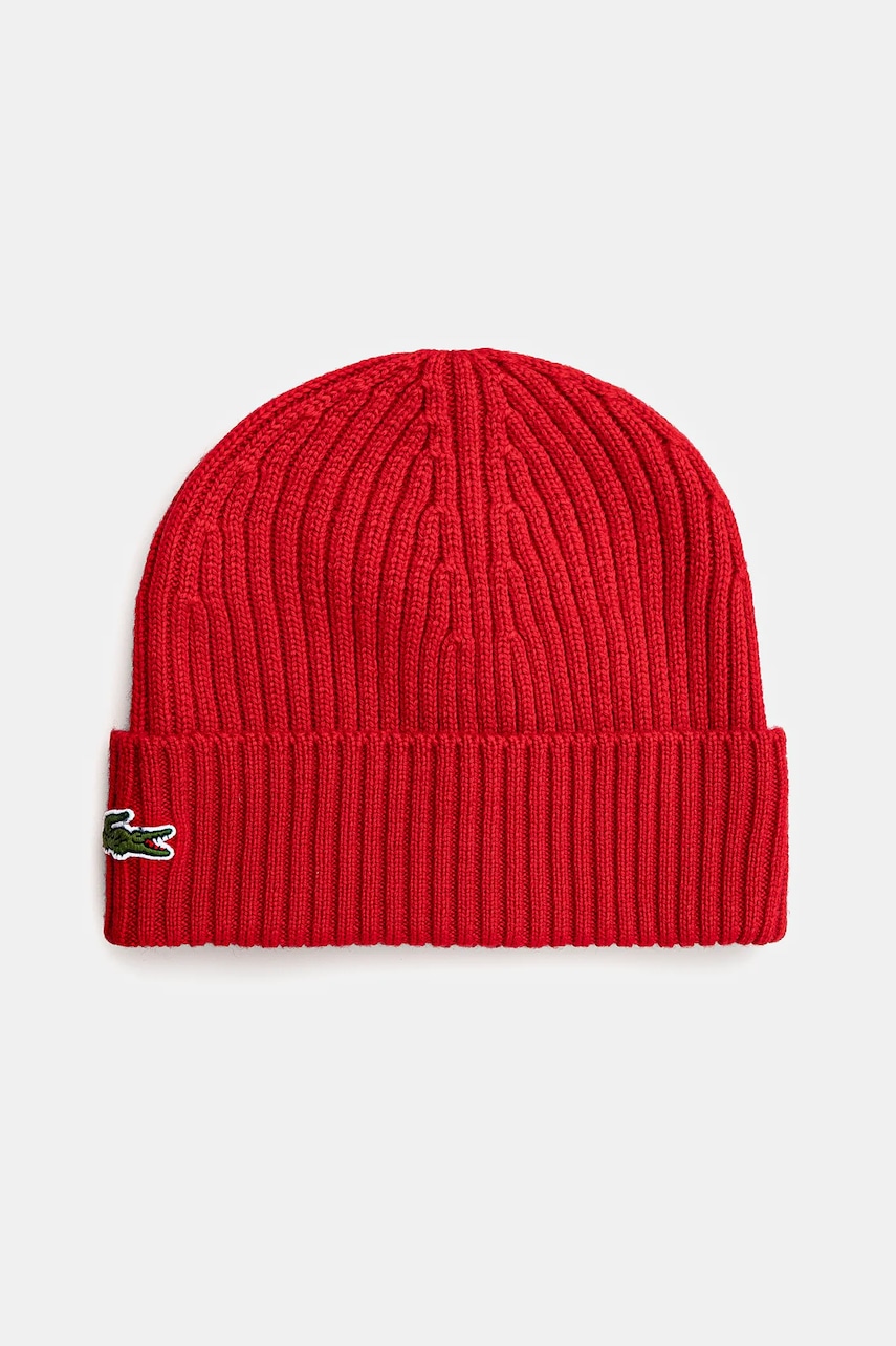 Lacoste căciulă de lână culoarea negru, de lână, din țesătură uni, RB0001