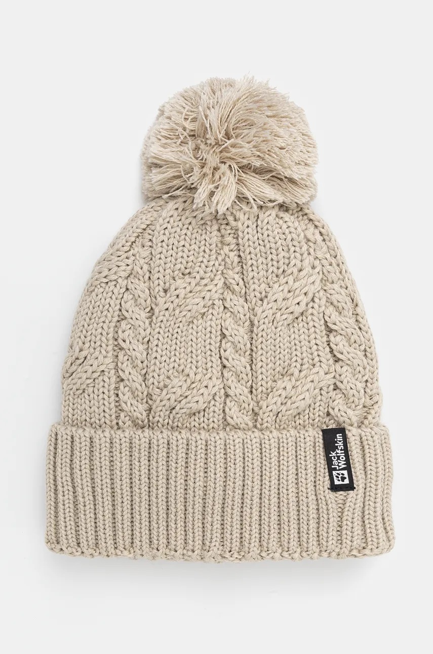 

Шапка Jack Wolfskin Pompom в сиво от вълна, Бежов