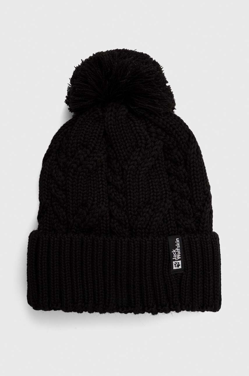 

Шапка Jack Wolfskin Pompom цвет чёрный шерсть