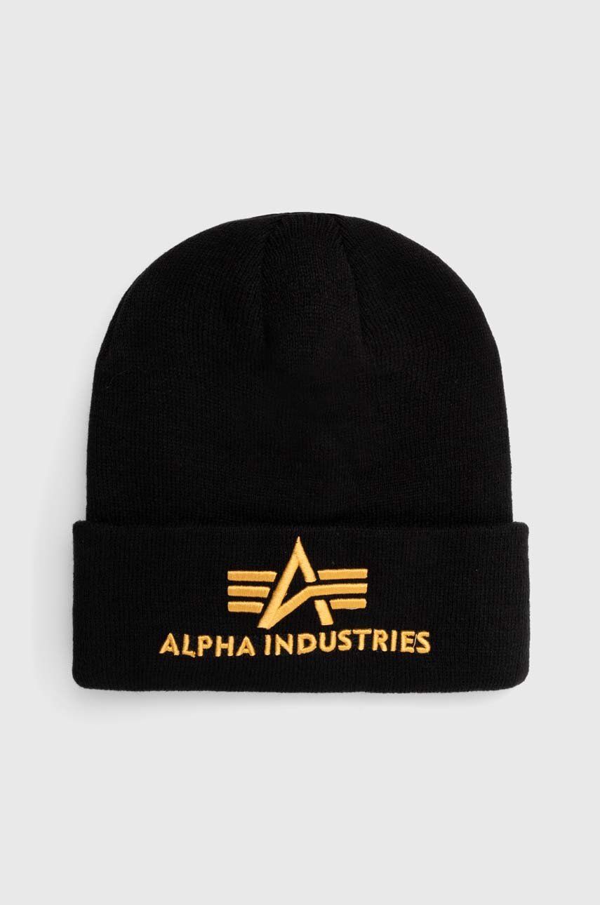 Alpha Industries căciulă 3D Beanie culoarea negru, din țesătură uni 168910.583