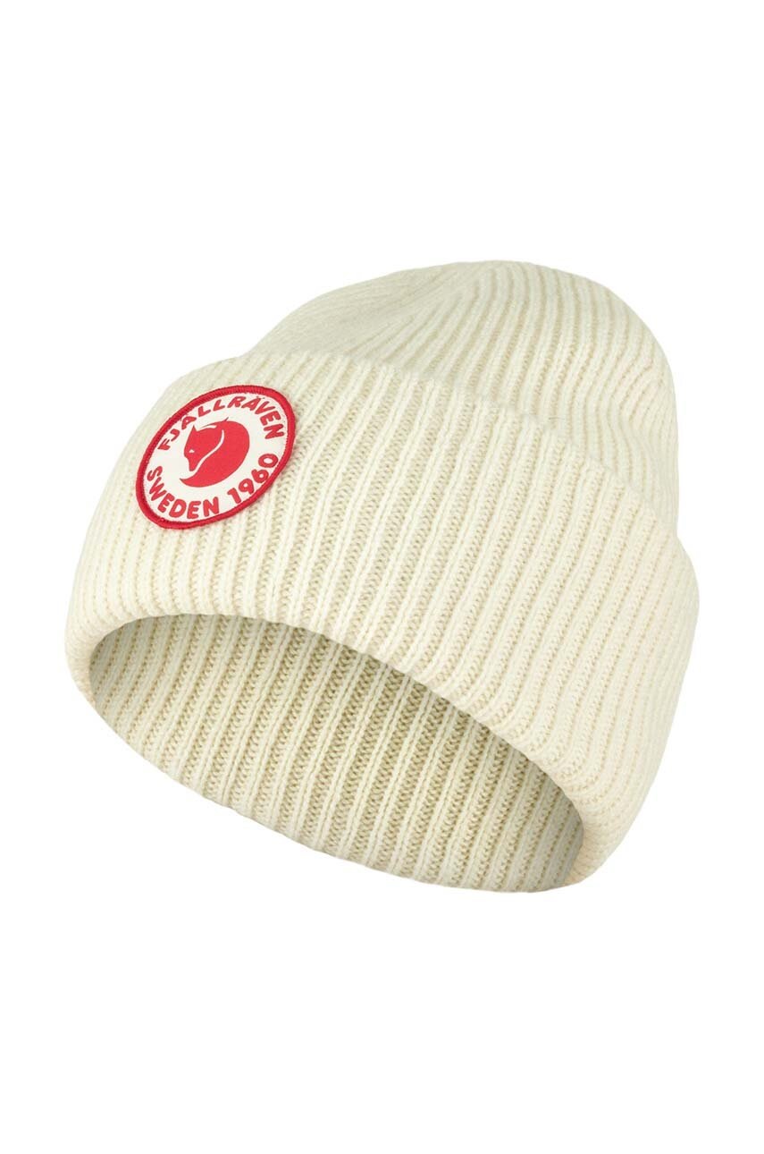 

Шерстяная шапка Fjallraven 1961 Logo цвет бежевый из толстого трикотажа шерсть