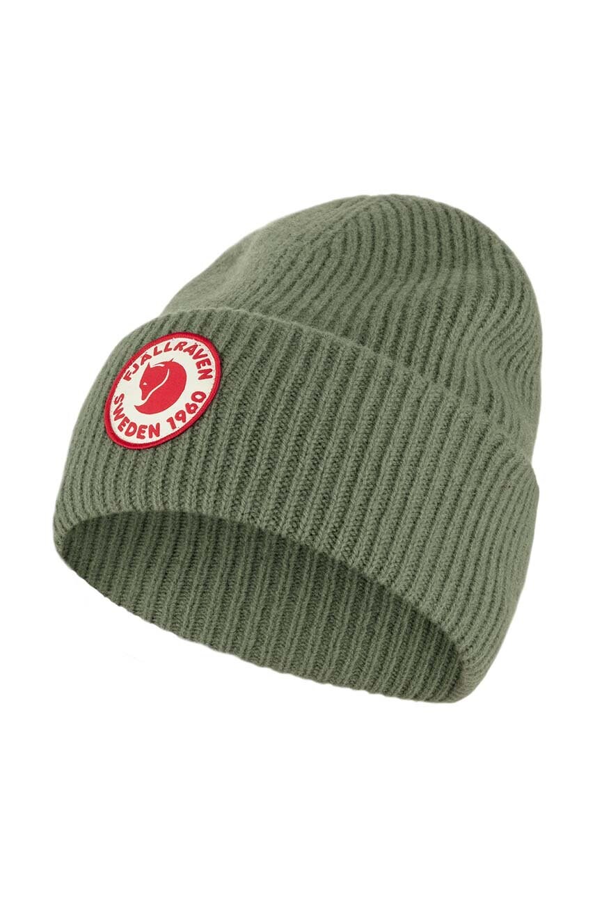 

Вовняна шапка Fjallraven 1968 Logo колір зелений з товстого трикотажу вовна