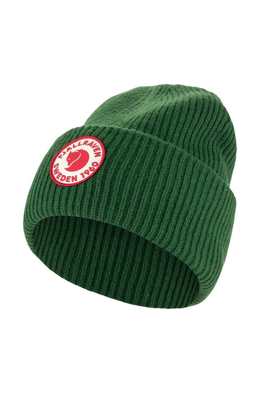 Fjallraven caciula de lana 1969 Logo culoarea verde, de lana, din tricot gros