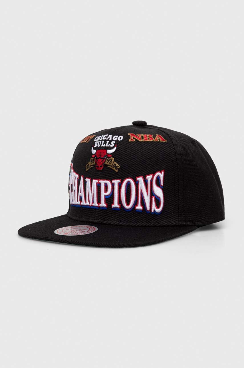 Levně Čepice s vlněnou směsí Mitchell&Ness černá barva, s aplikací