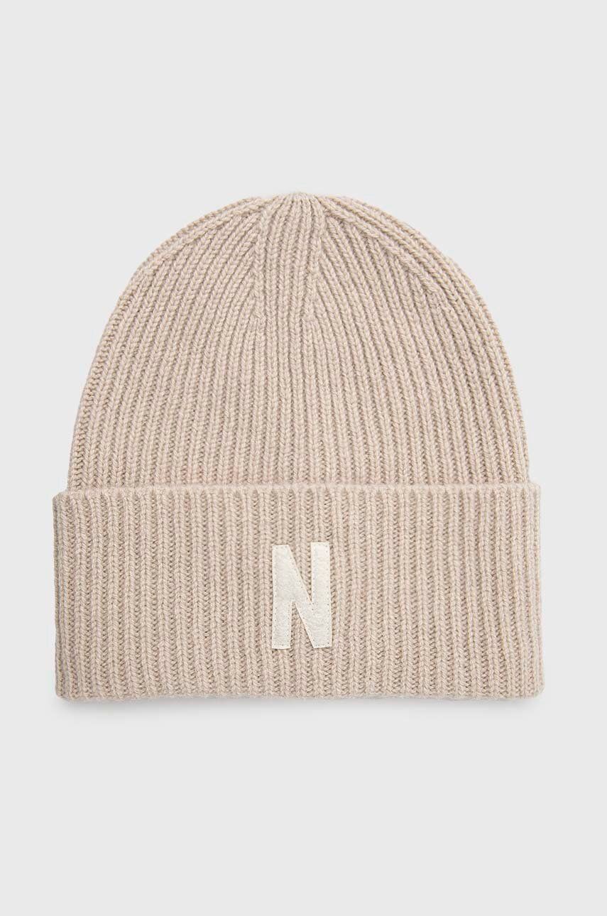 Norse Projects căciulă de lână Merino Lambswool Rib N Logo Beanie culoarea bej, de lână, N95-0953-2064