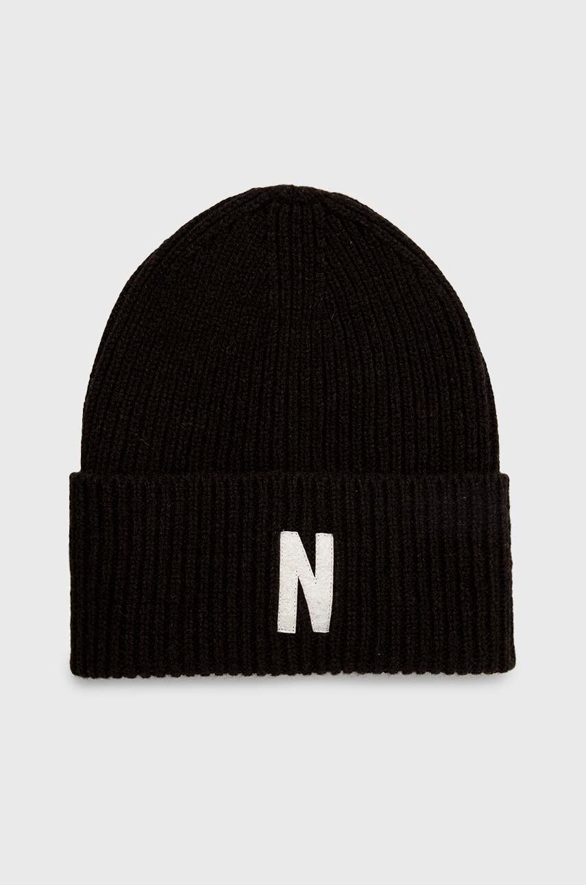 Norse Projects căciulă de lână Merino Lambswool Rib N Logo Beanie culoarea maro, de lână, N95-0953-1037