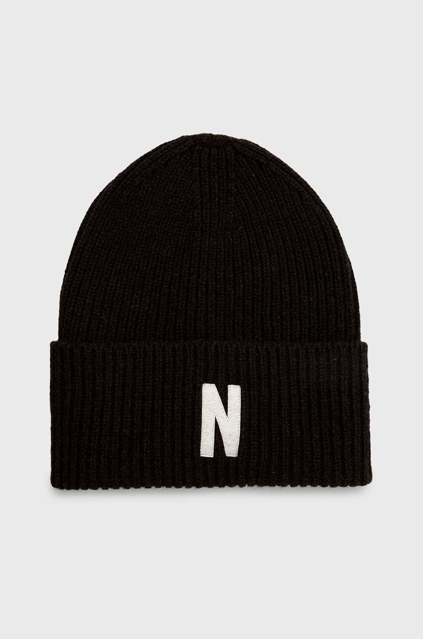 Norse Projects căciulă de lână Merino Lambswool Rib N Logo Beanie culoarea maro, de lână, N95-0953-1037