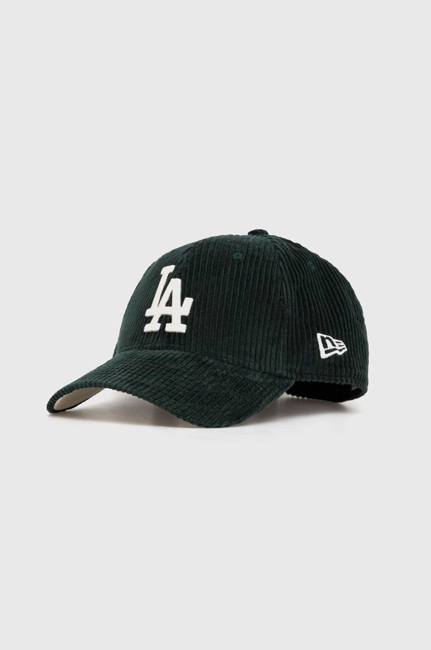 New Era șapcă de baseball din catifea culoarea verde, cu imprimeu, LOS ANGELES DODGERS