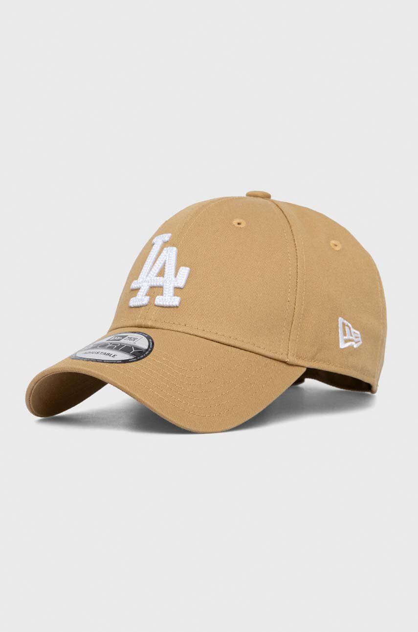 New Era șapcă de baseball din bumbac culoarea bej, cu imprimeu, LOS ANGELES DODGERS