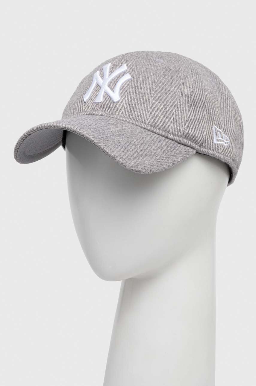 New Era șapcă din amestec de lână culoarea gri, cu imprimeu, NEW YORK YANKEES