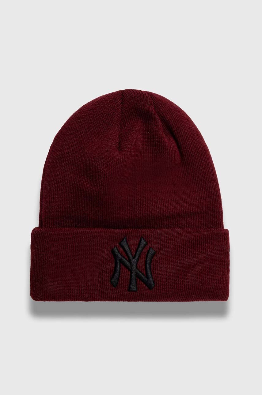 Levně Čepice New Era vínová barva, z husté pleteniny, NEW YORK YANKEES