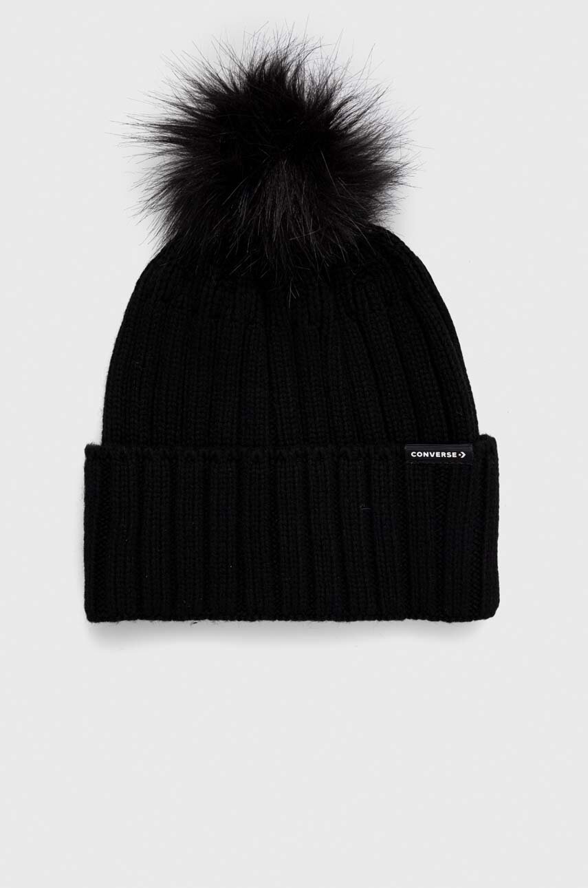 

Шапка с вълна Converse в черно от плътен трикотаж, Черен