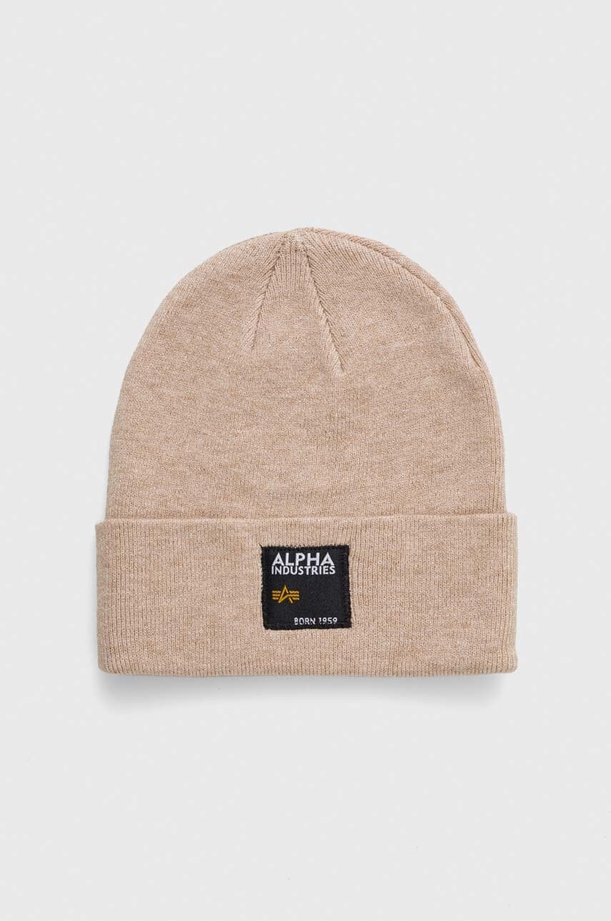 E-shop Čepice Alpha Industries béžová barva, z husté pleteniny