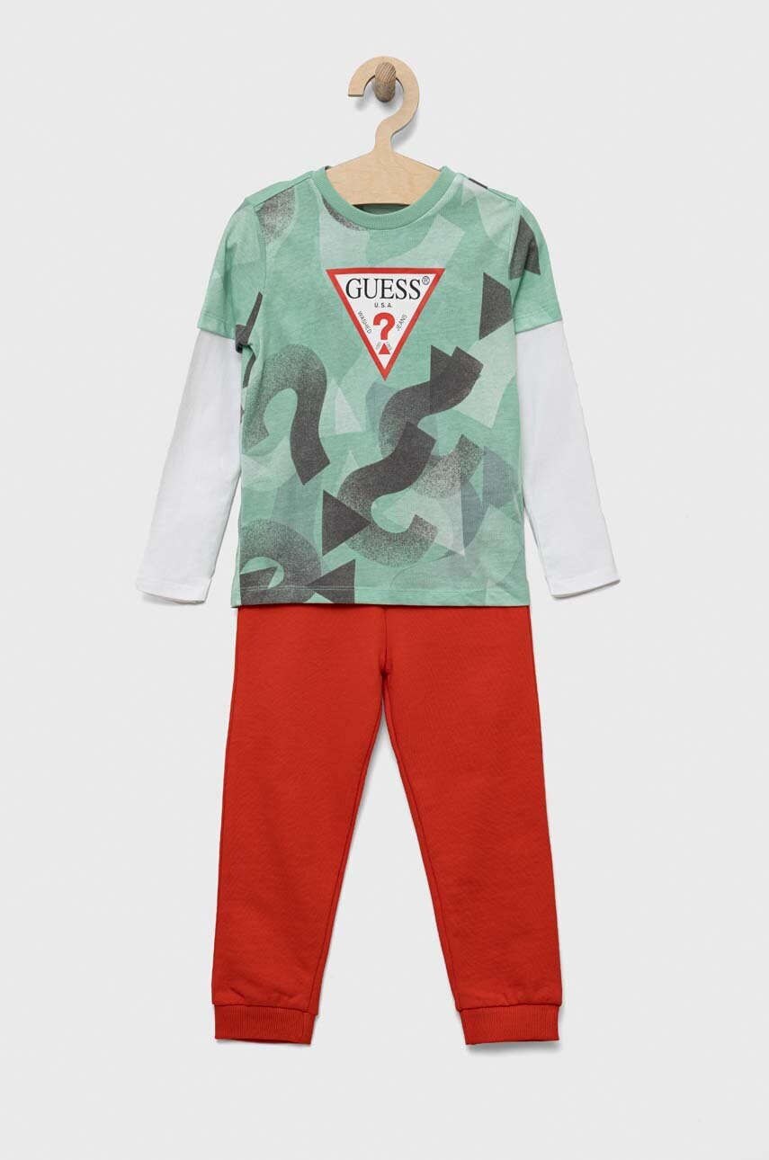 

Детски памучен анцуг Guess в зелено, Зелен