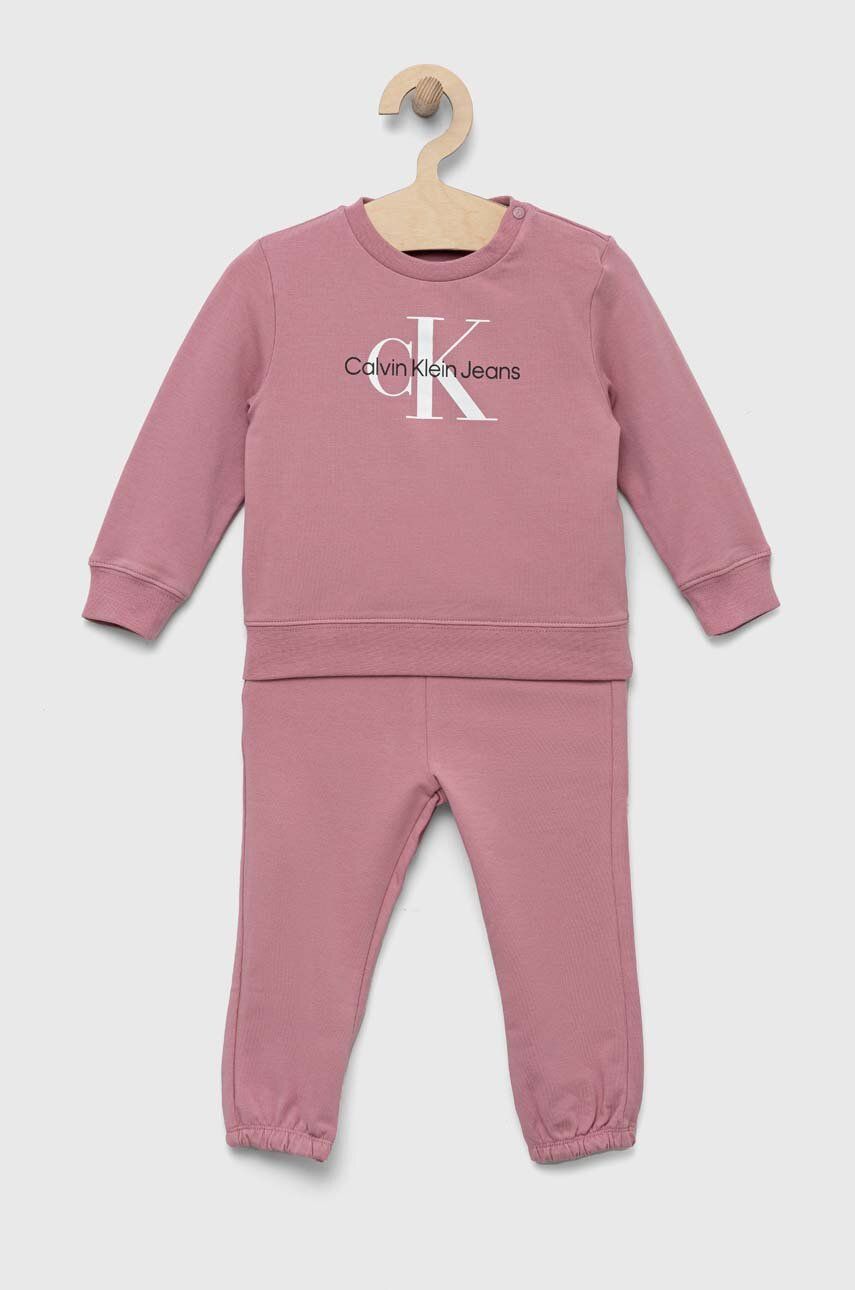 Dětská tepláková souprava Calvin Klein Jeans růžová barva - růžová - 95 % Bavlna