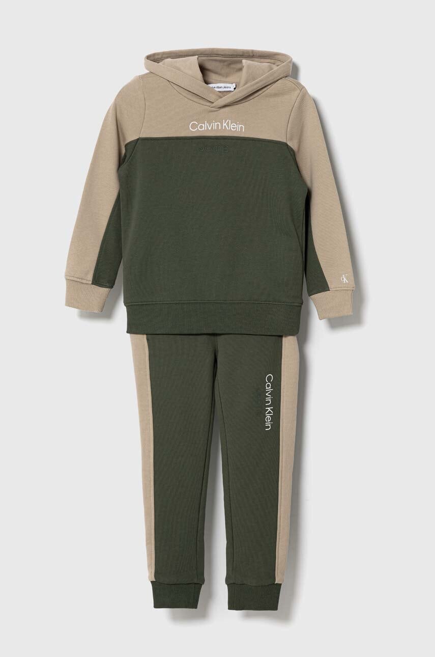 

Детски памучен анцуг Calvin Klein Jeans в зелено, Зелен
