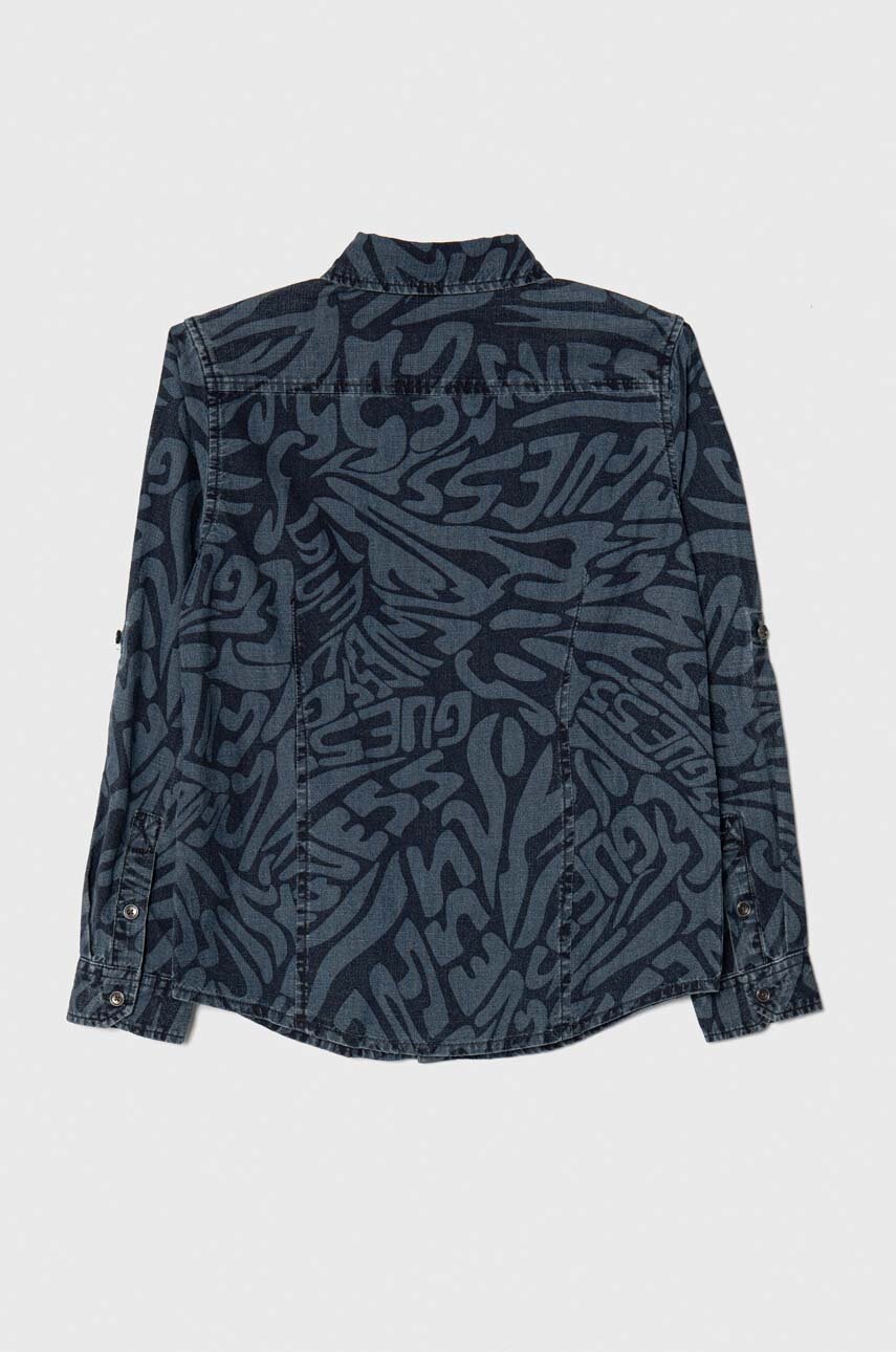 Детская хлопковая рубашка Guess цвет синий